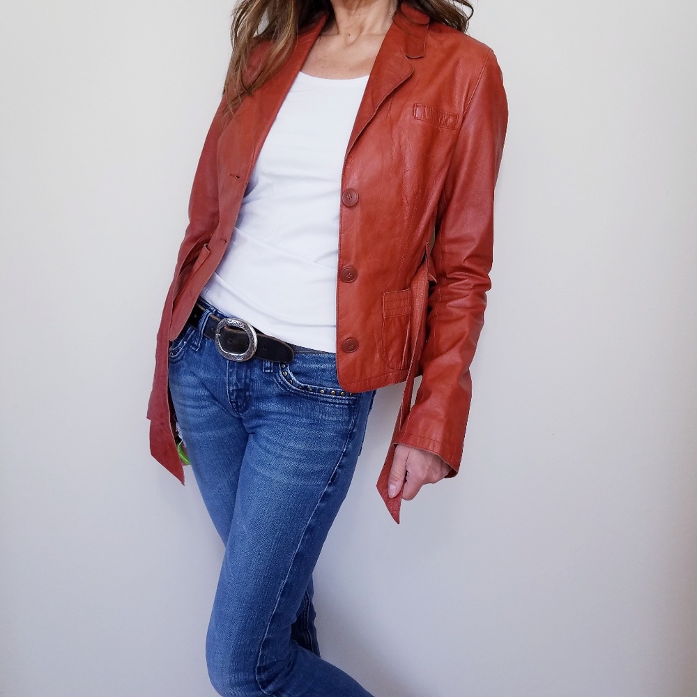 Vintage TOPSHOP Belted Leather Jacket Size XS
